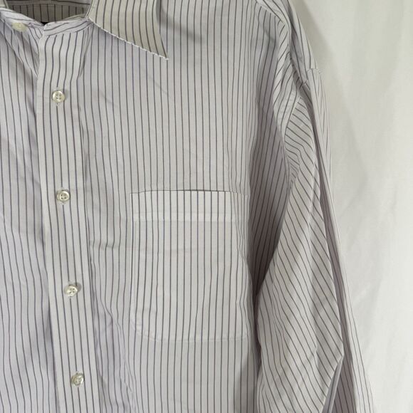 Jos A Banks Traveler's Shirt Mens 17.5 34 White Purple Striped Button Up Long Sl - Picture 4 of 11